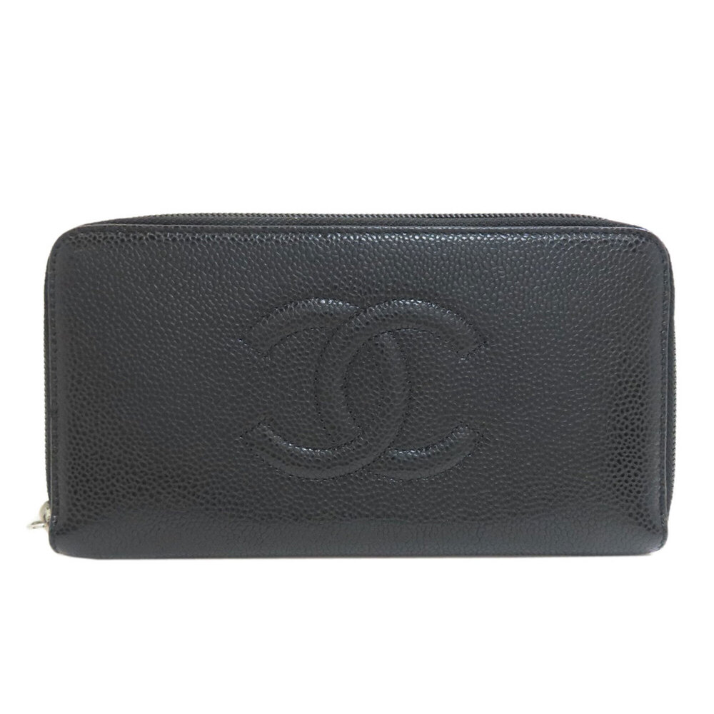 Chanel Round Zipper Long Wallet with Coco Mark, Silver Hardware, Grained Calf...